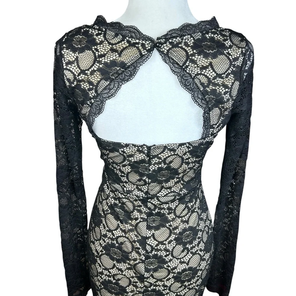 Windsor Whimsigoth Lace Maxi Dress Med Black Dark Romantic Gothic Mesh - Picture 8 of 17